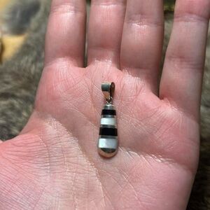 Sterling silver black onyx and mother of pearl drop pendant